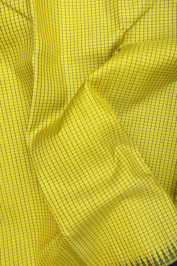 Kanchipuram Silk Saree In Yellow With Checks Design
