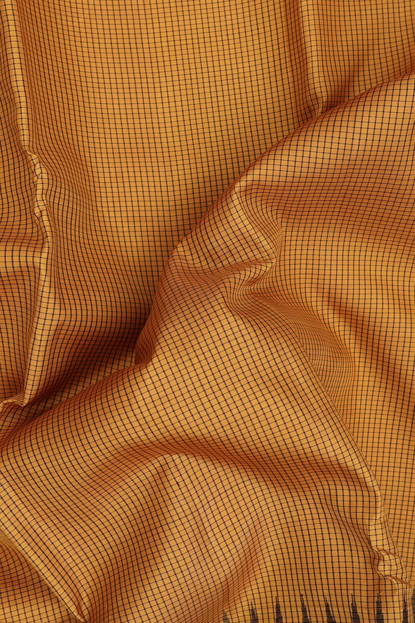 Kanchipuram Silk Saree In Yellow With Checks Design