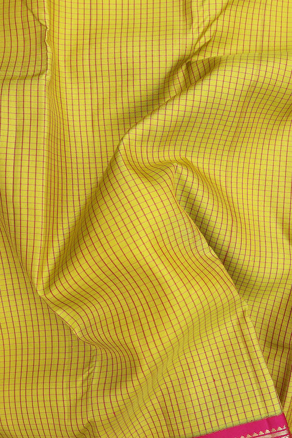 Kanchipuram Silk Saree In Sunflower Yellow With Checks Design
