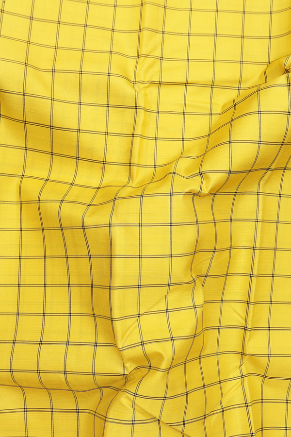 Kanchipuram Silk Saree In Yellow With Checks Design