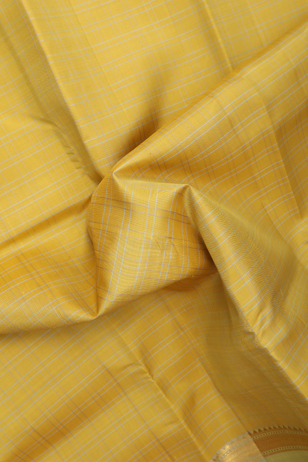 Kanchipuram Silk Saree In Yellow With Checks Design