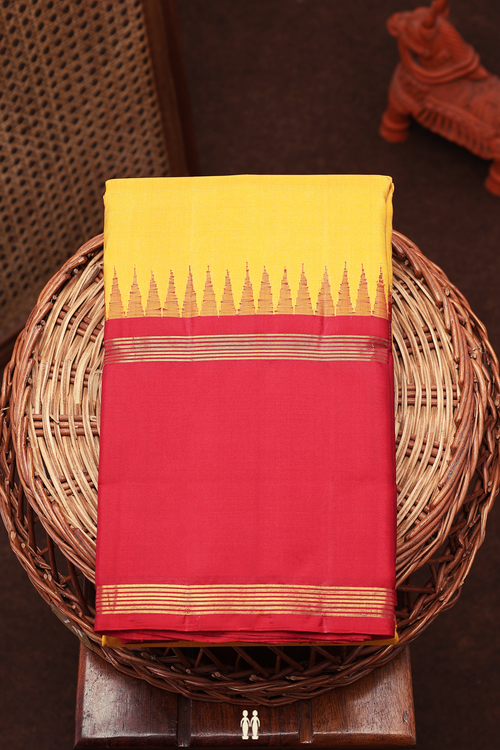 Kanchipuram Silk Saree In Yellow With Contrast Border
