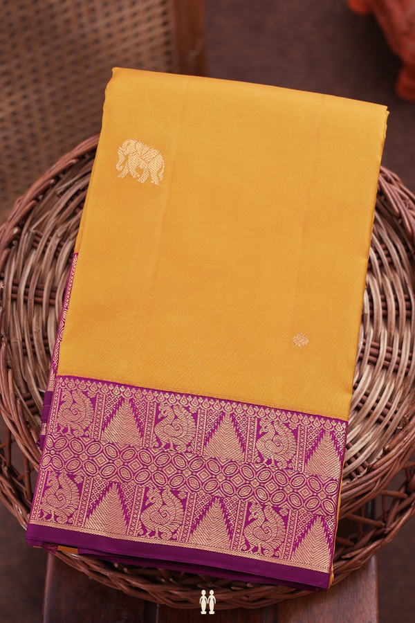 Kanchipuram Silk Saree In Yellow With Elephant Buttas