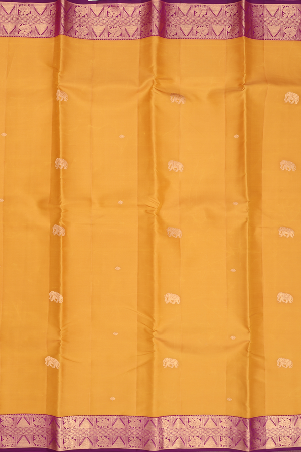 Kanchipuram Silk Saree In Yellow With Elephant Buttas