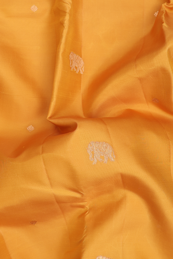 Kanchipuram Silk Saree In Yellow With Elephant Buttas
