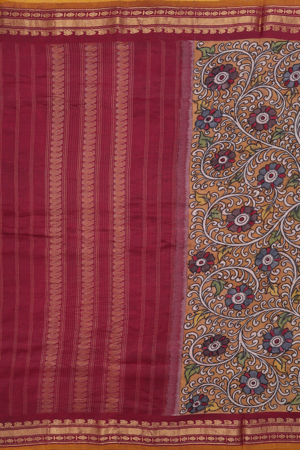 Kanchipuram Silk Saree In Yellow With Floral Design