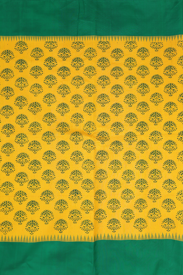 Kanchipuram Silk Saree In Yellow With Floral Printed Design