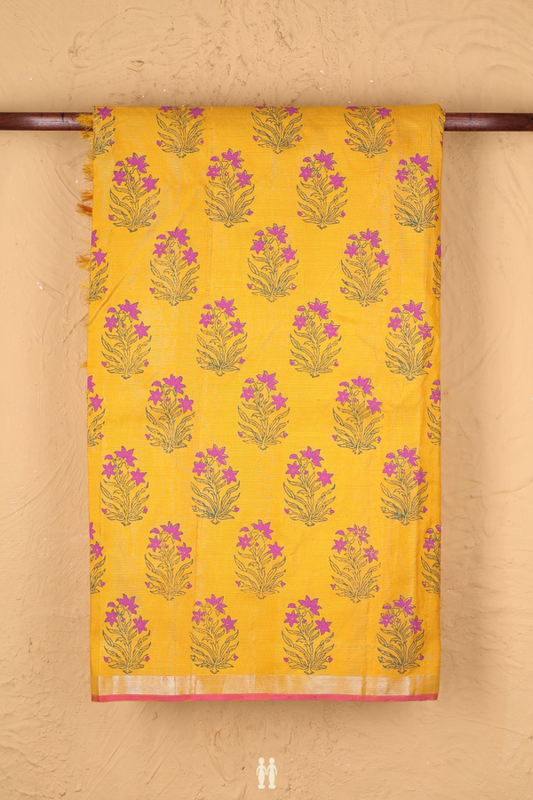 Kanchipuram Silk Saree In Yellow With Floral Printed Design