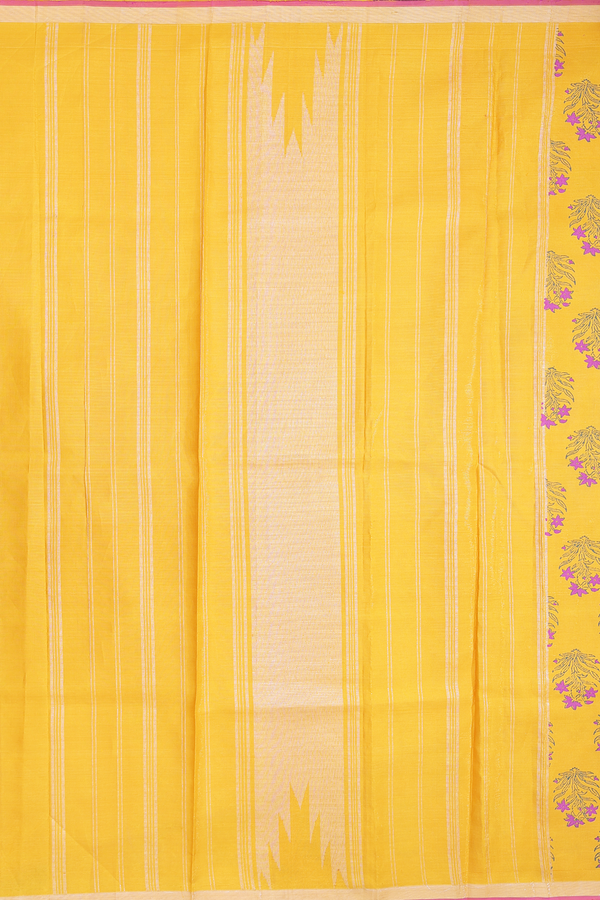 Kanchipuram Silk Saree In Yellow With Floral Printed Design