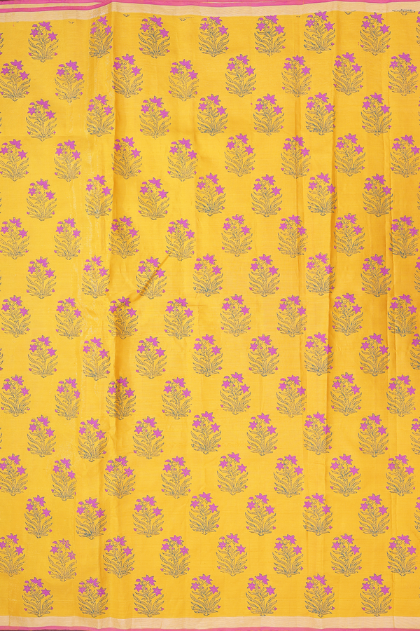 Kanchipuram Silk Saree In Yellow With Floral Printed Design