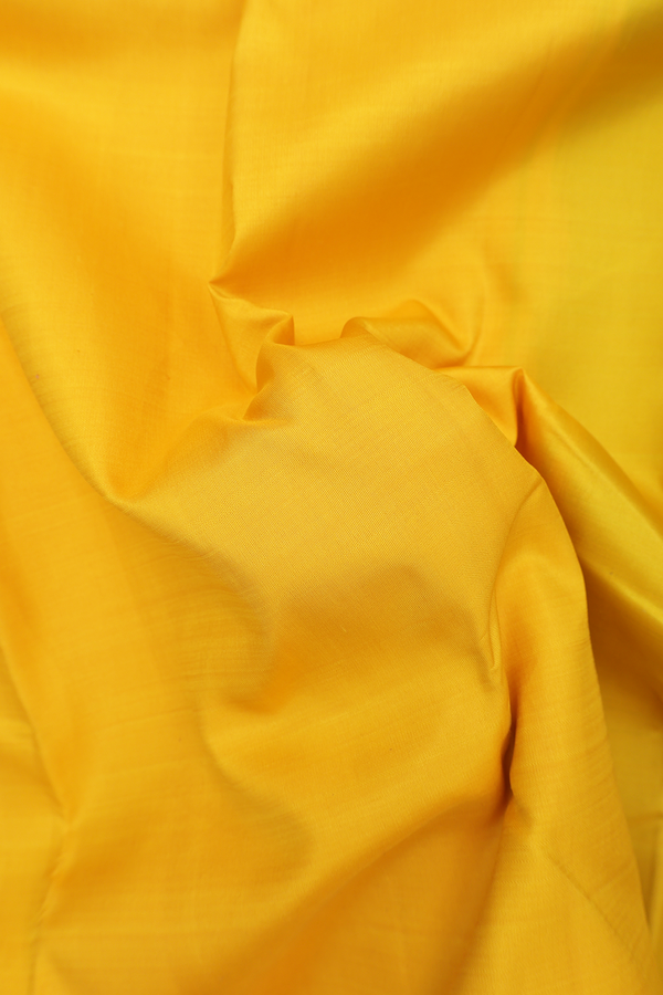 Kanchipuram Silk Saree In Yellow With Ganga Jamuna Border