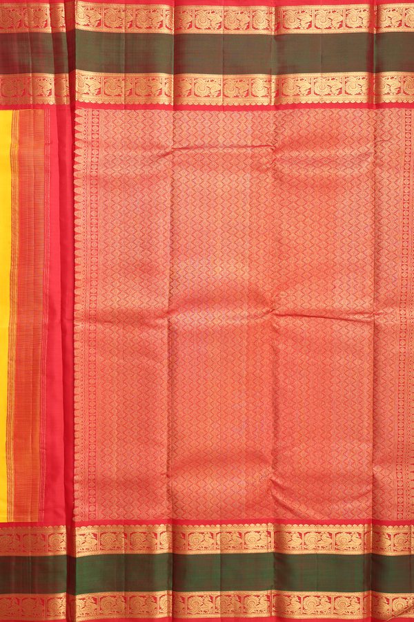 Kanchipuram Silk Saree In Yellow With Iruthalai Pakshi Buttas