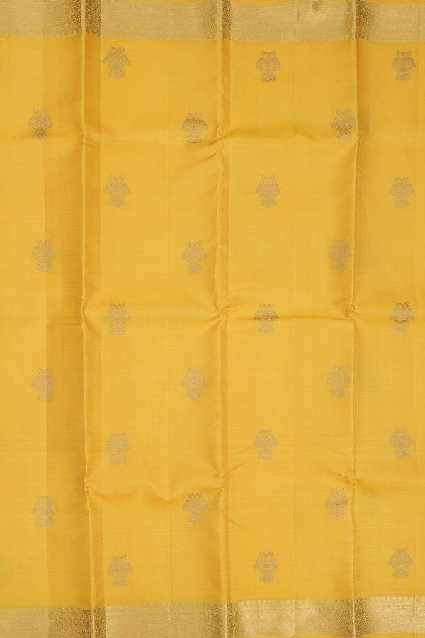 Kanchipuram Silk Saree In Yellow With Iruthalai Pakshi Buttas