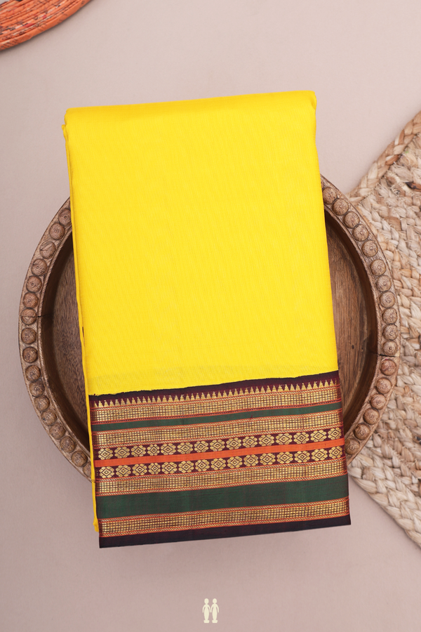 Kanchipuram Silk Saree In Yellow With Korvai Border
