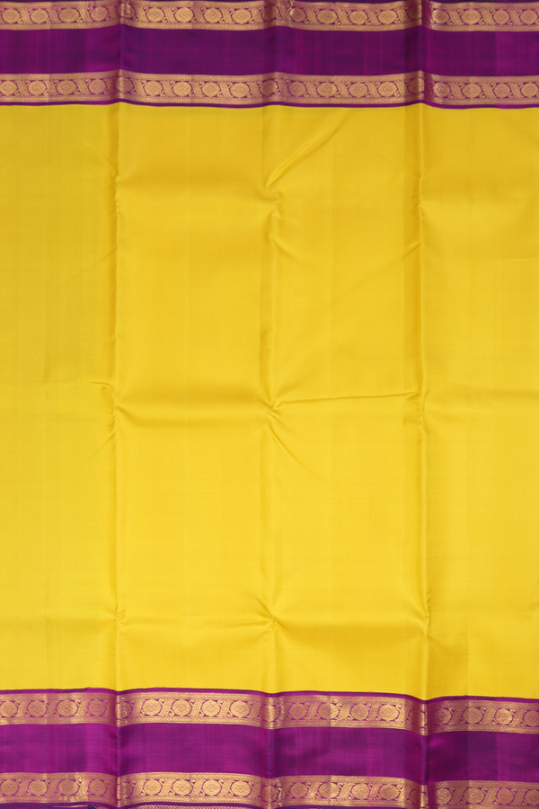 Kanchipuram Silk Saree In Yellow With Korvai Border