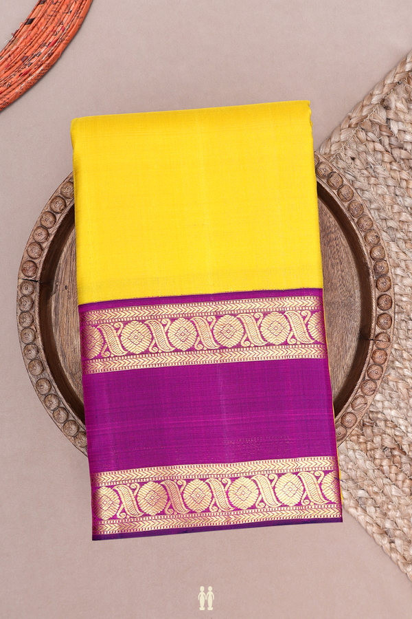 Kanchipuram Silk Saree In Yellow With Korvai Border