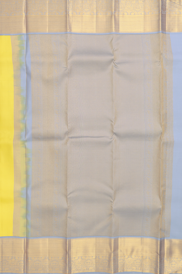 Kanchipuram Silk Saree In Yellow With Peacock Buttas