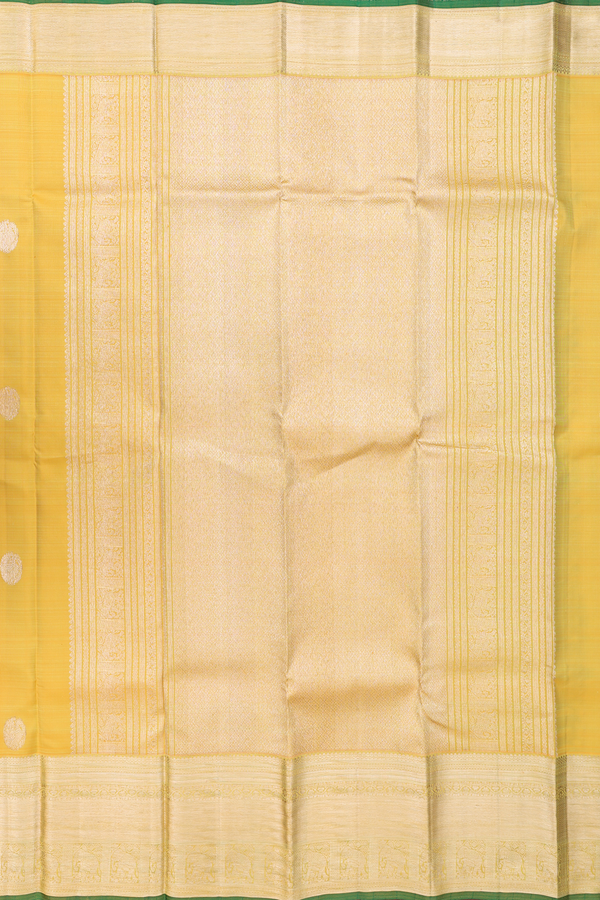 Kanchipuram Silk Saree In Yellow With Peacock Buttas