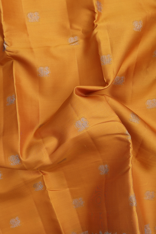 Kanchipuram Silk Saree In Yellow With Peacock Buttas