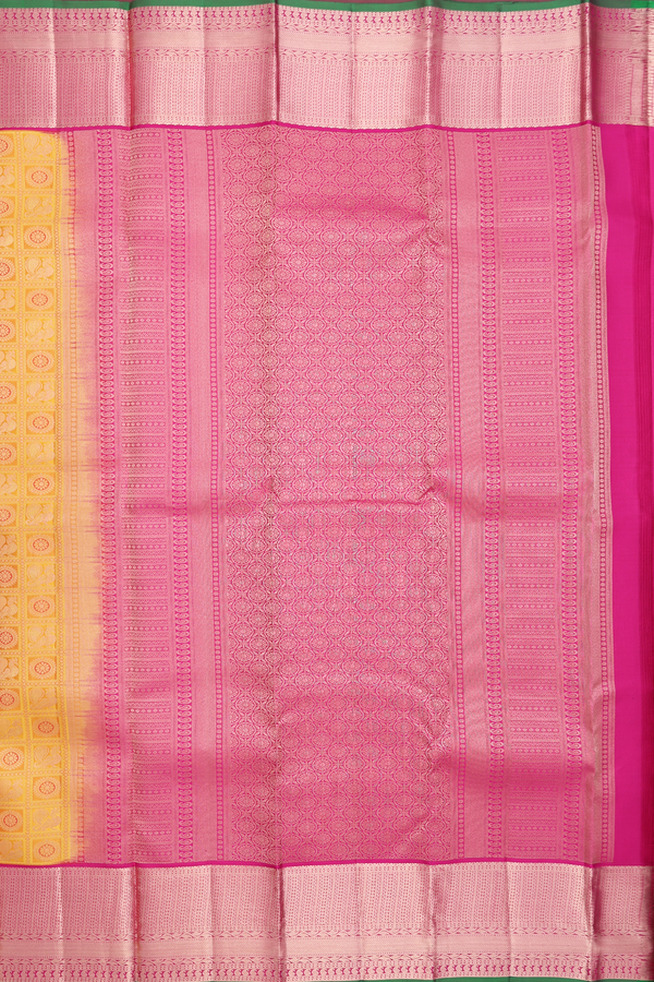 Kanchipuram Silk Saree In Yellow With Peacock Design