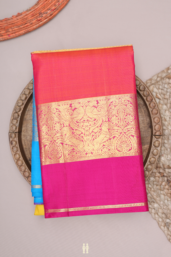 Kanchipuram Silk Saree In Yellow With Peacock Motifs