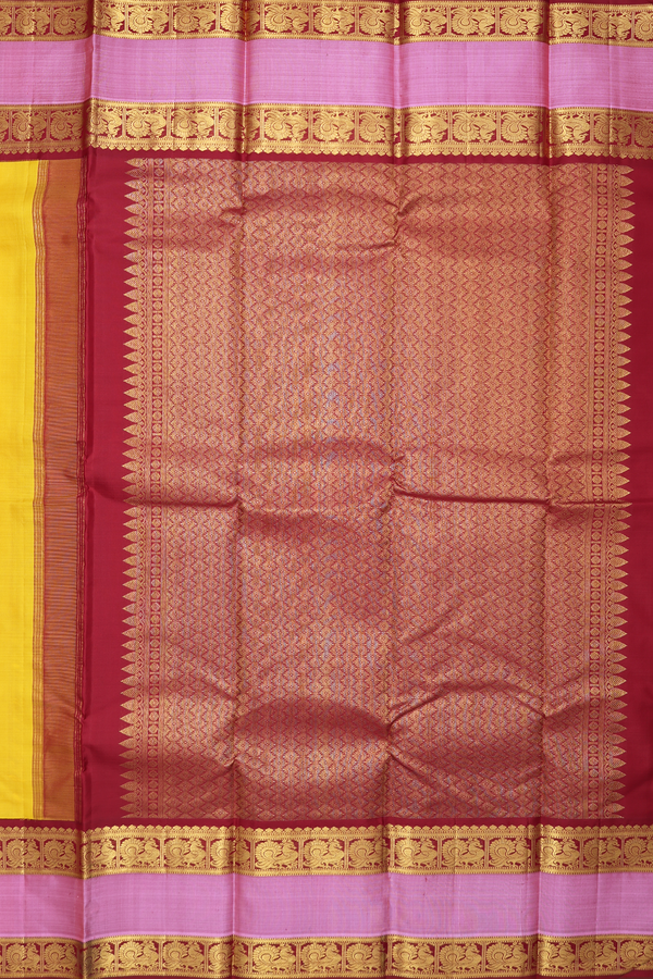 Kanchipuram Silk Saree In Yellow With Rettai Pettu Border