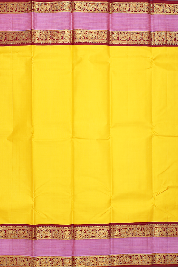Kanchipuram Silk Saree In Yellow With Rettai Pettu Border