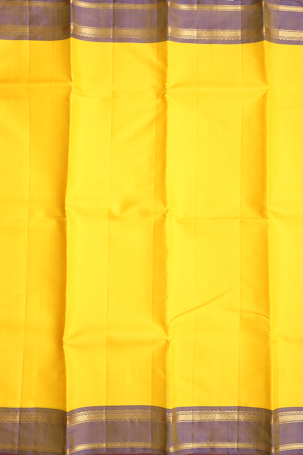 Kanchipuram Silk Saree In Yellow With Self Stripes Design