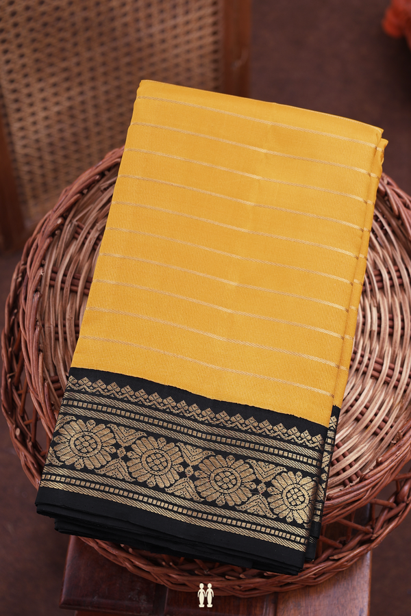 Kanchipuram Silk Saree In Yellow With Stripes Design