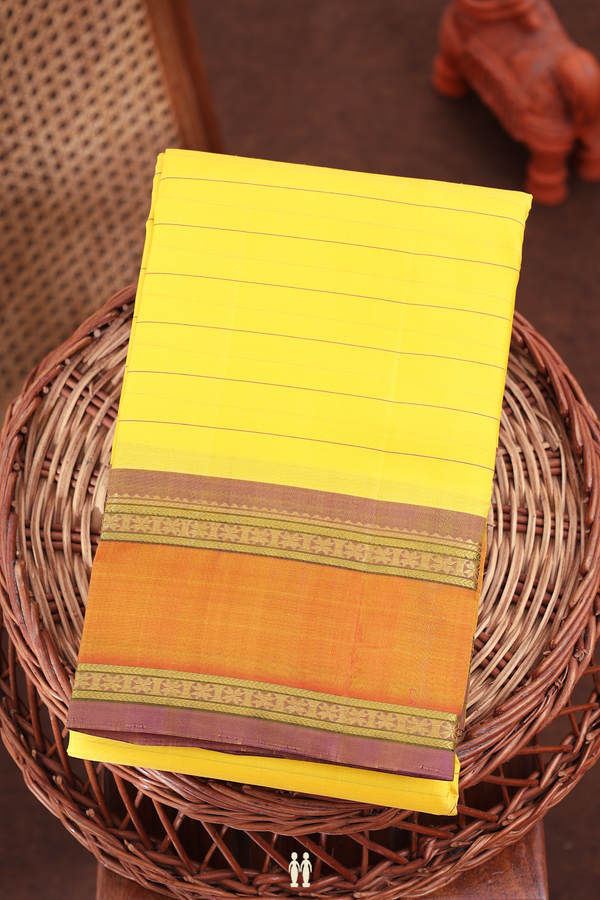 Kanchipuram Silk Saree In Yellow With Stripes Design