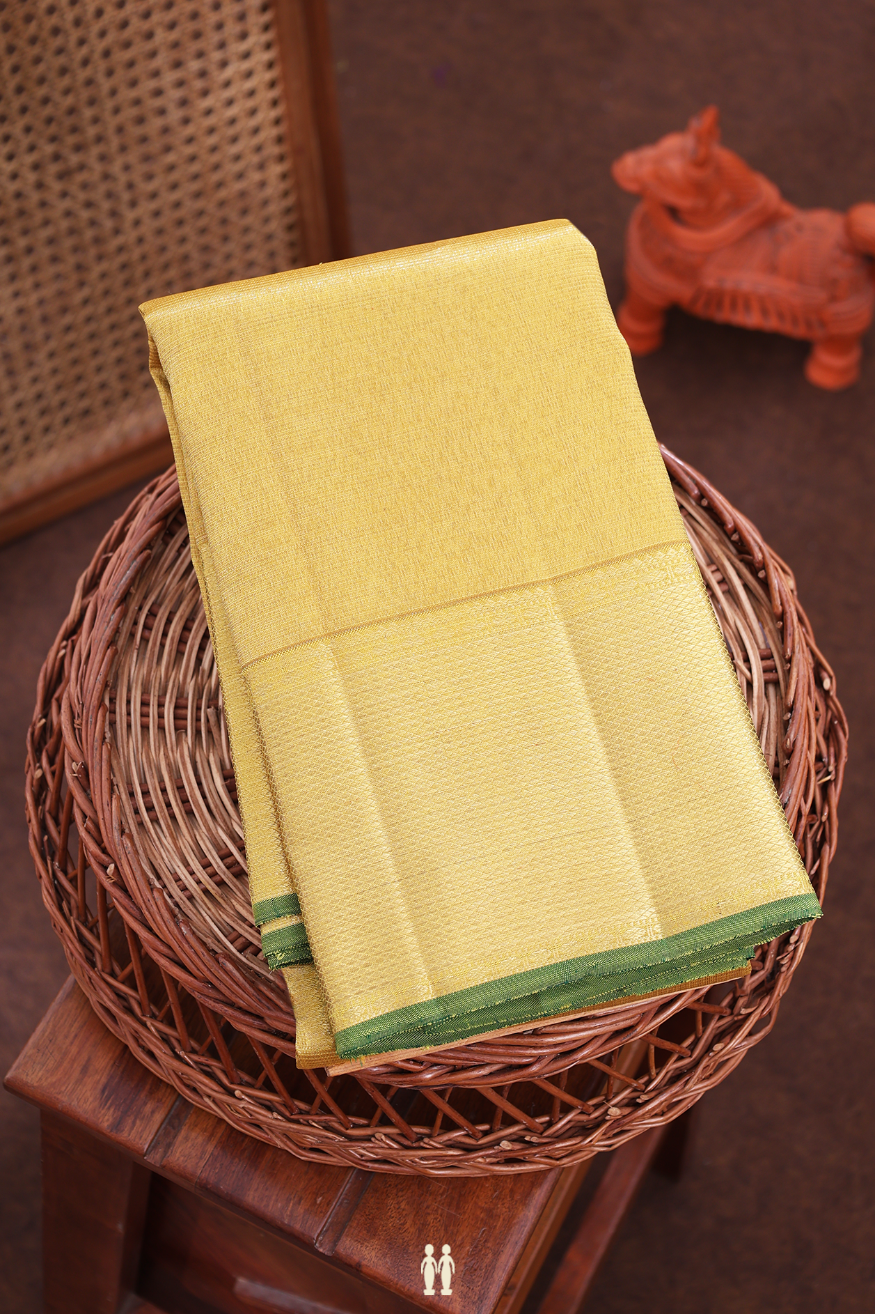 Kanchipuram Silk Saree In Yellow With Stripes Design
