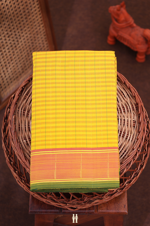 Kanchipuram Silk Saree In Yellow With Stripes Design