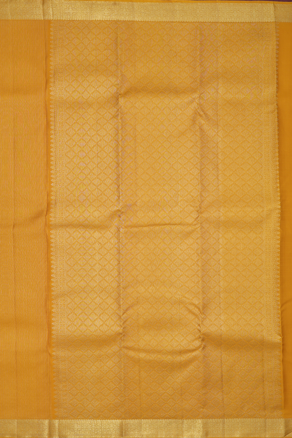Kanchipuram Silk Saree In Yellow With Stripes Design