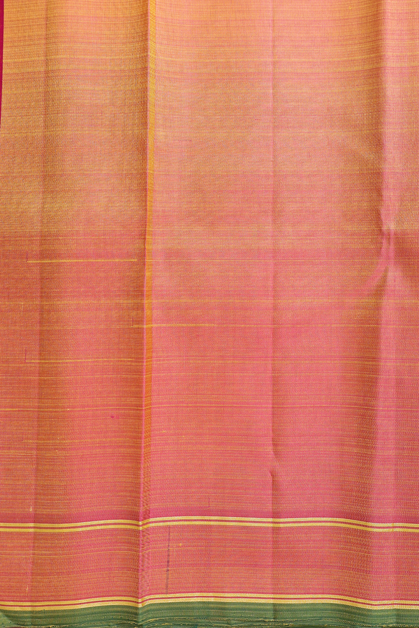 Kanchipuram Silk Saree In Yellow With Stripes Design