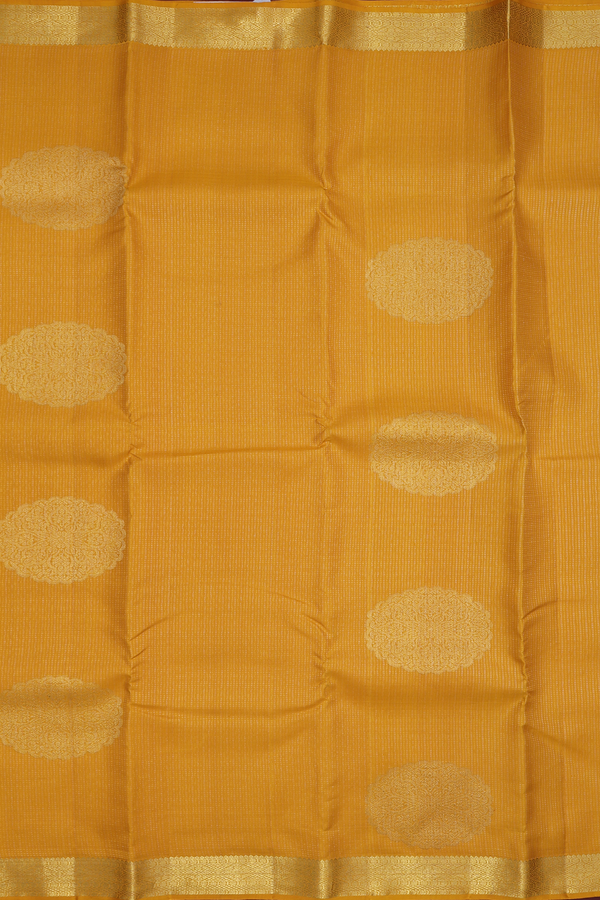 Kanchipuram Silk Saree In Yellow With Stripes Design