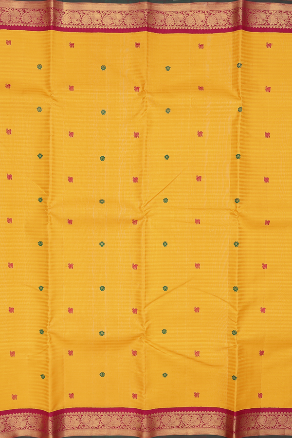 Kanchipuram Silk Saree In Yellow With Stripes Design