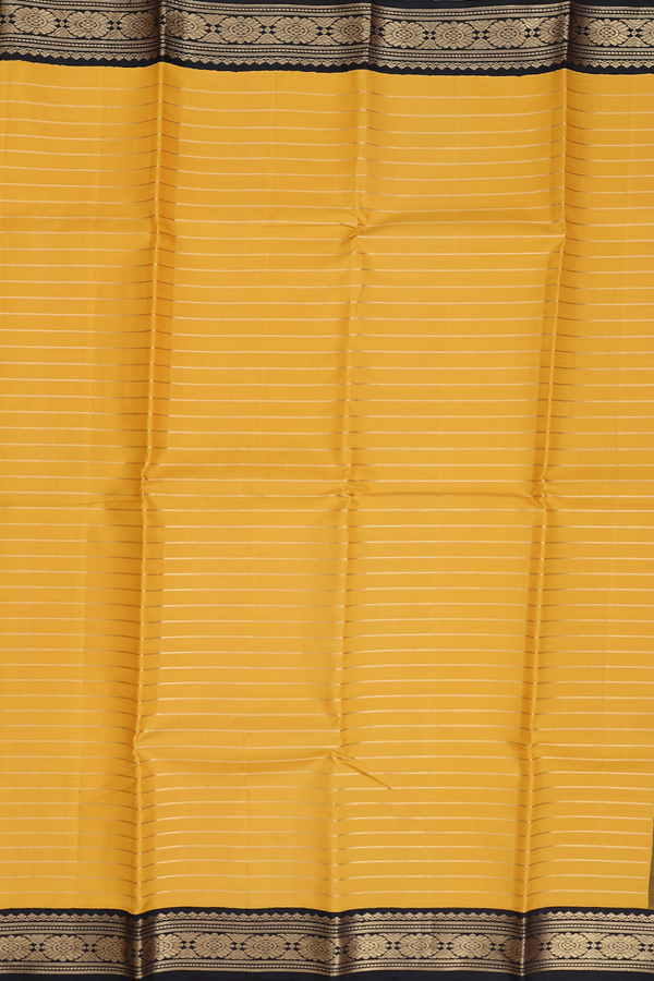 Kanchipuram Silk Saree In Yellow With Stripes Design