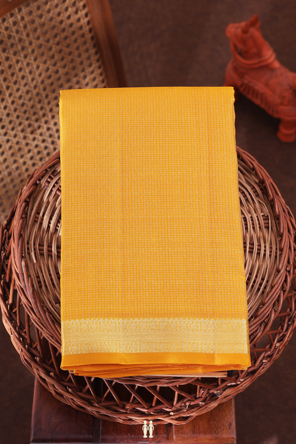 Kanchipuram Silk Saree In Yellow With Stripes Design
