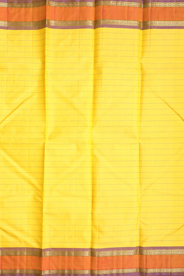 Kanchipuram Silk Saree In Yellow With Stripes Design