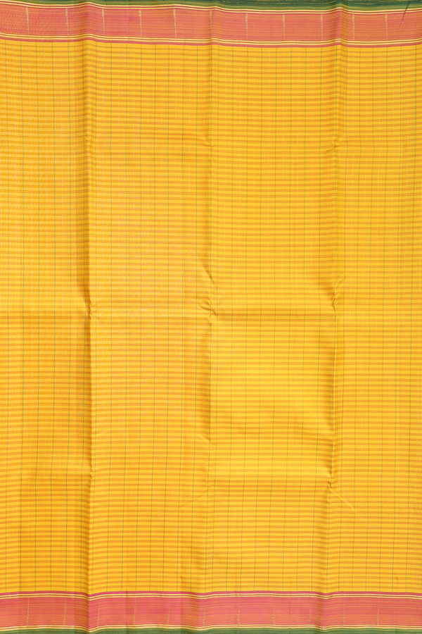 Kanchipuram Silk Saree In Yellow With Stripes Design