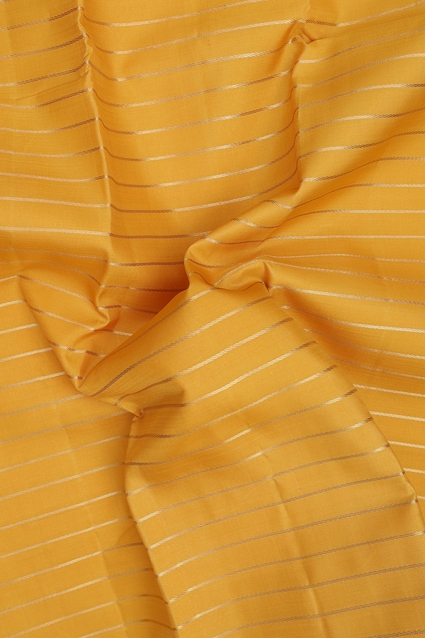 Kanchipuram Silk Saree In Yellow With Stripes Design