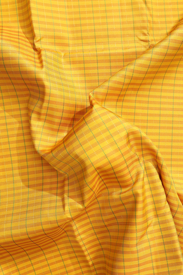 Kanchipuram Silk Saree In Yellow With Stripes Design