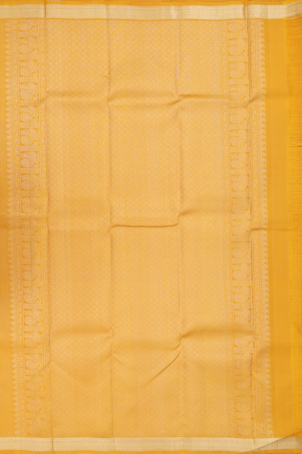 Kanchipuram Silk Saree In Yellow With Stripes Design