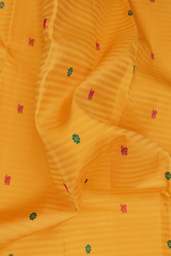 Kanchipuram Silk Saree In Yellow With Stripes Design