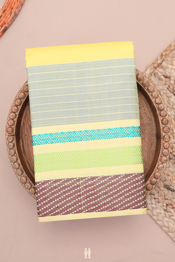 Kanchipuram Silk Saree In Yellow With Threadwork Border