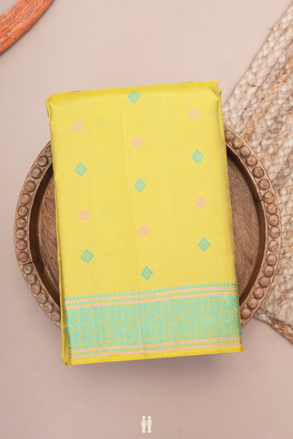 Kanchipuram Silk Saree In Yellow With Threadwork Buttas