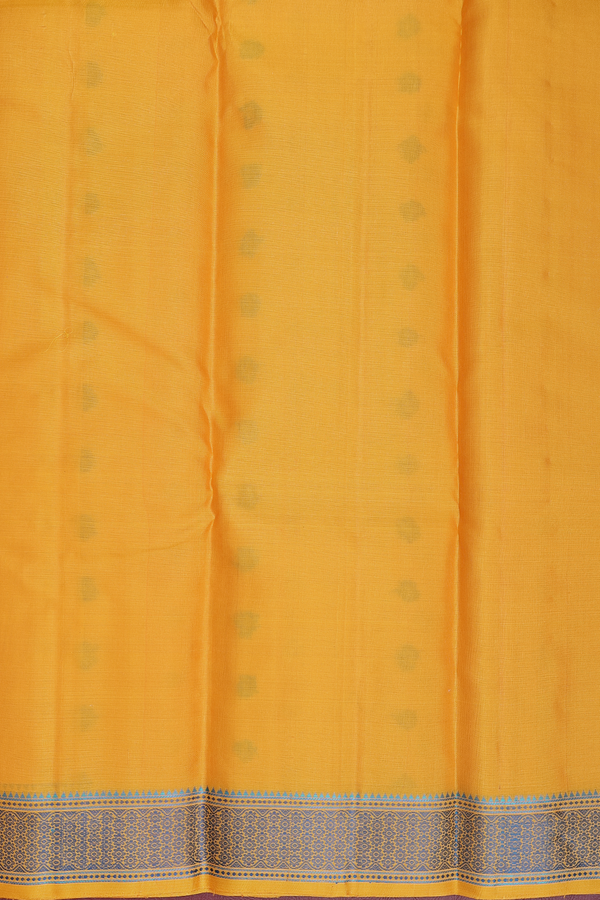 Kanchipuram Silk Saree In Yellow With Threadwork Buttas