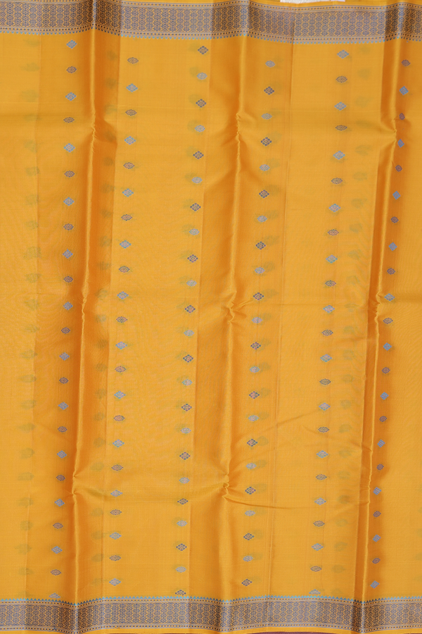 Kanchipuram Silk Saree In Yellow With Threadwork Buttas