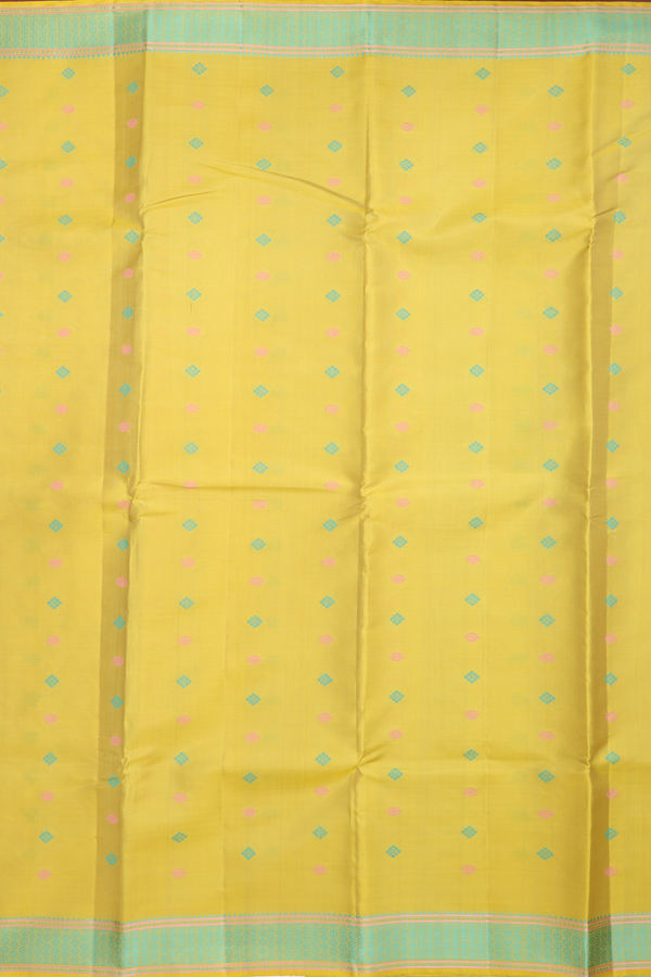Kanchipuram Silk Saree In Yellow With Threadwork Buttas