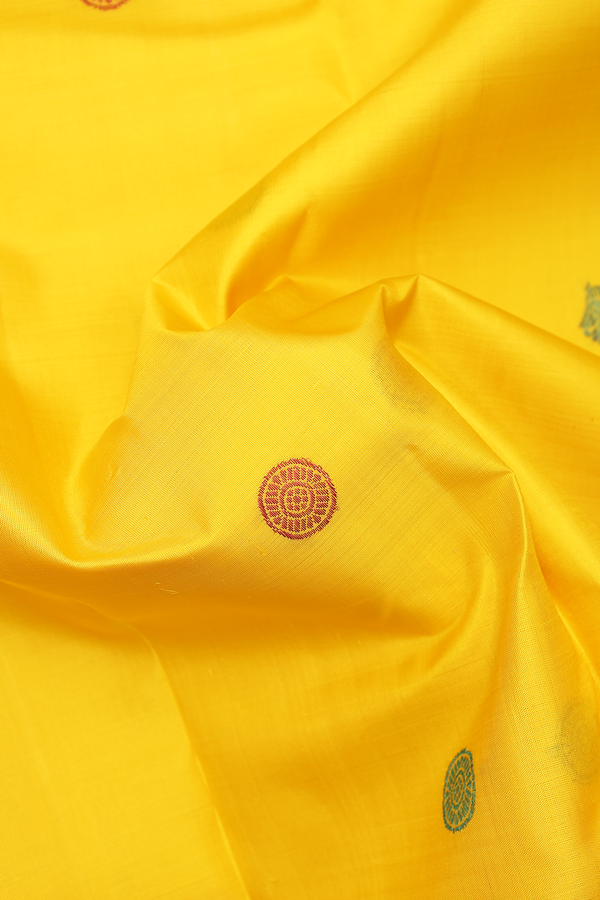 Kanchipuram Silk Saree In Yellow With Threadwork Buttas